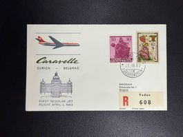 Swissair Erstflugbrief Zürich - Belgrad ab FL 1963