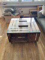 Holz-Glas-Tisch, Couchtisch, Wohnzimmertisch, Unikat!
