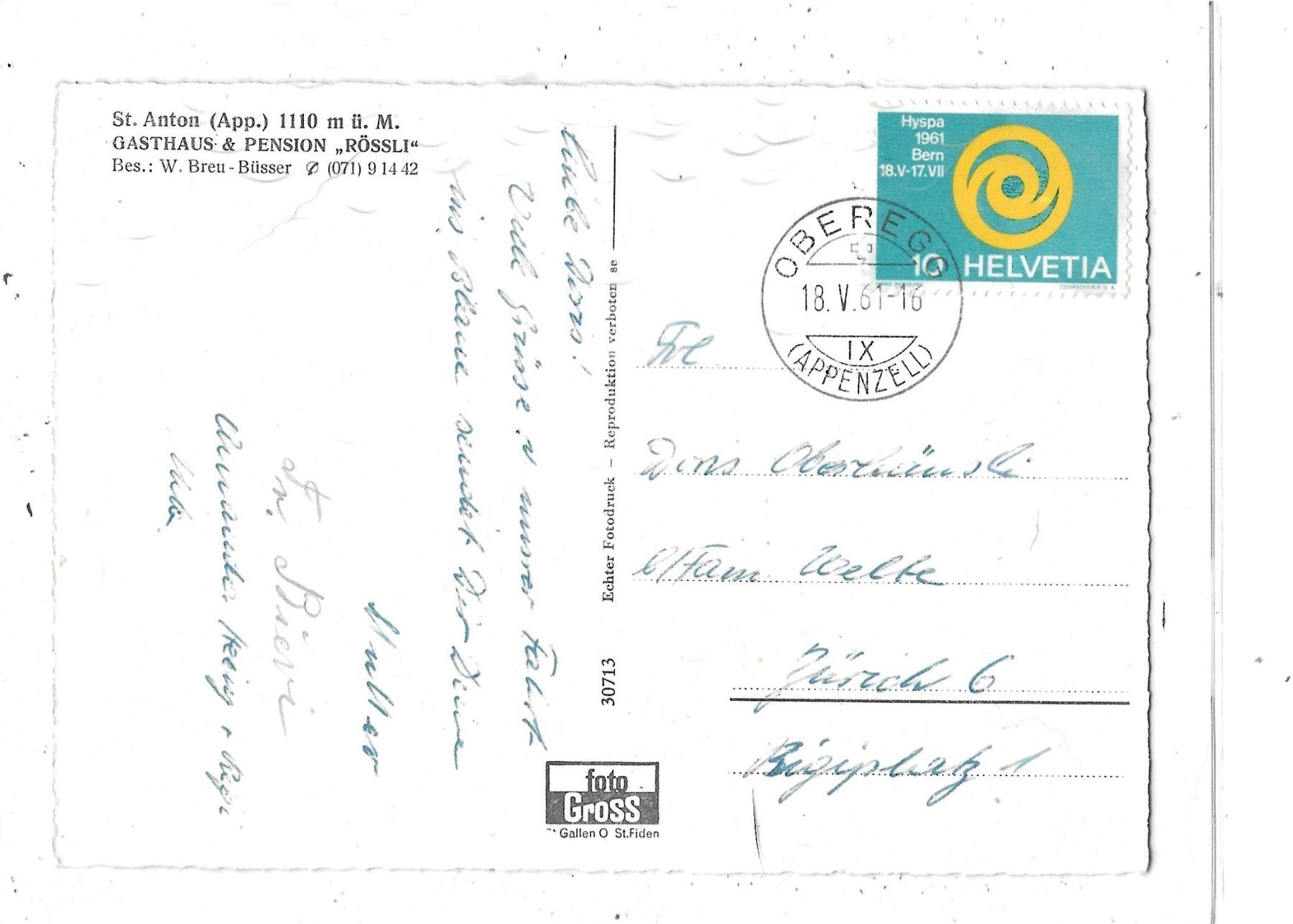 Cartoline postali: AI St.Anton 1961 mit Gasthaus Rössli – Usato da Schocherswil venduto da Wilare 1