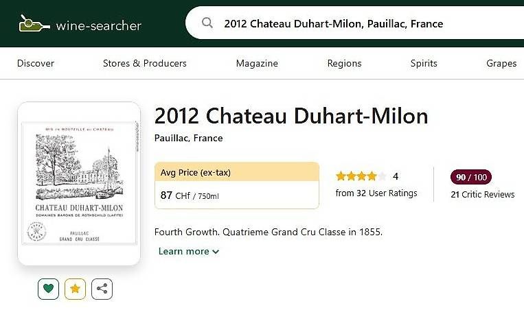 Wein: Chateau Duart Milon 2012 – Gebraucht aus Porza von Marti24 1
