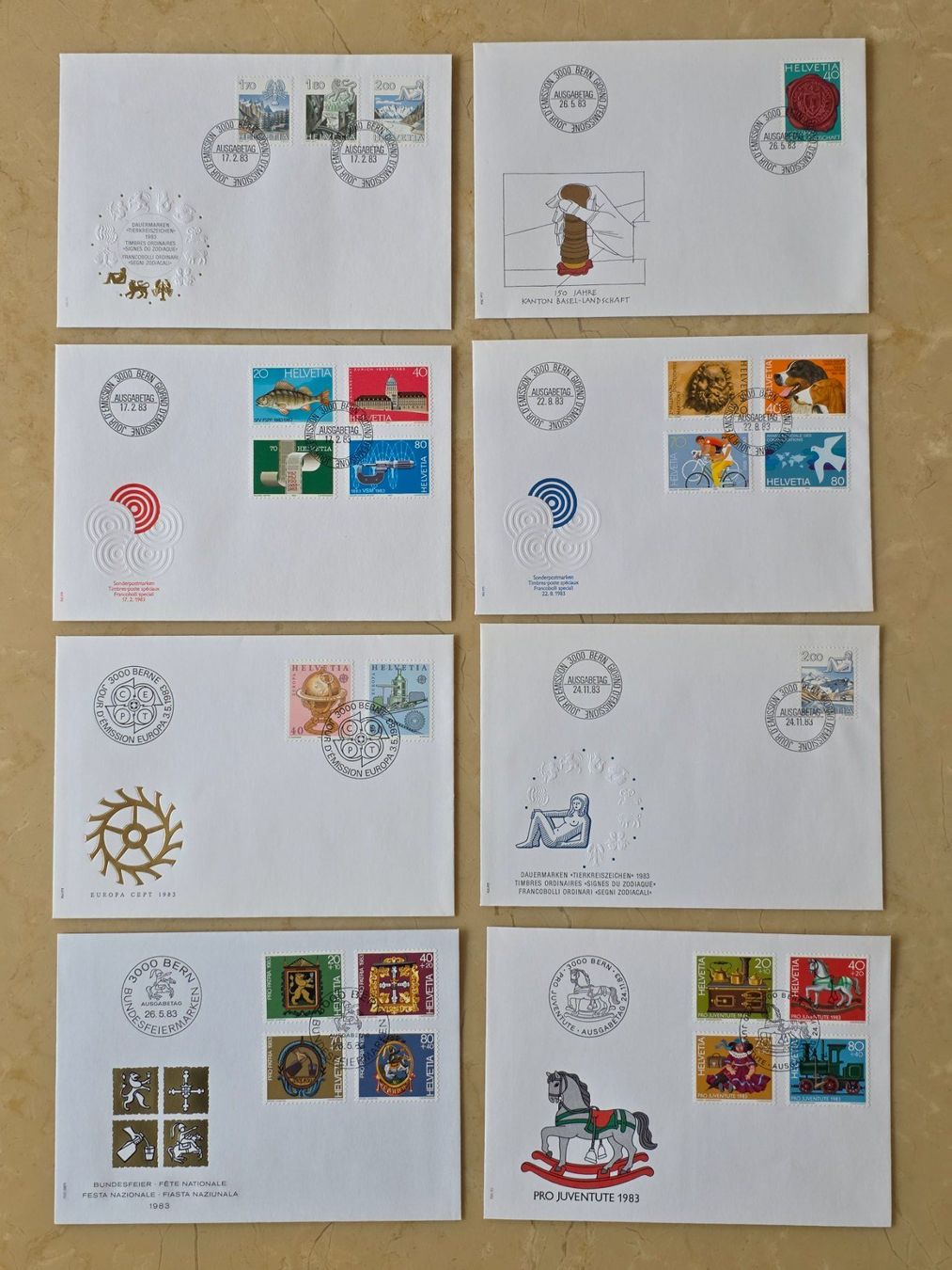 Tutti i francobolli: 8 Ersttagsbriefe FDC + 2 Maximumkarten Schweiz, Jahr 1983 – Usato da Feusisberg venduto da ajjcrf44 1