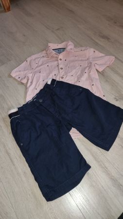 Jungen Sommer Outfit Gr. 146 152 Hemd Shorts Bermudas Set