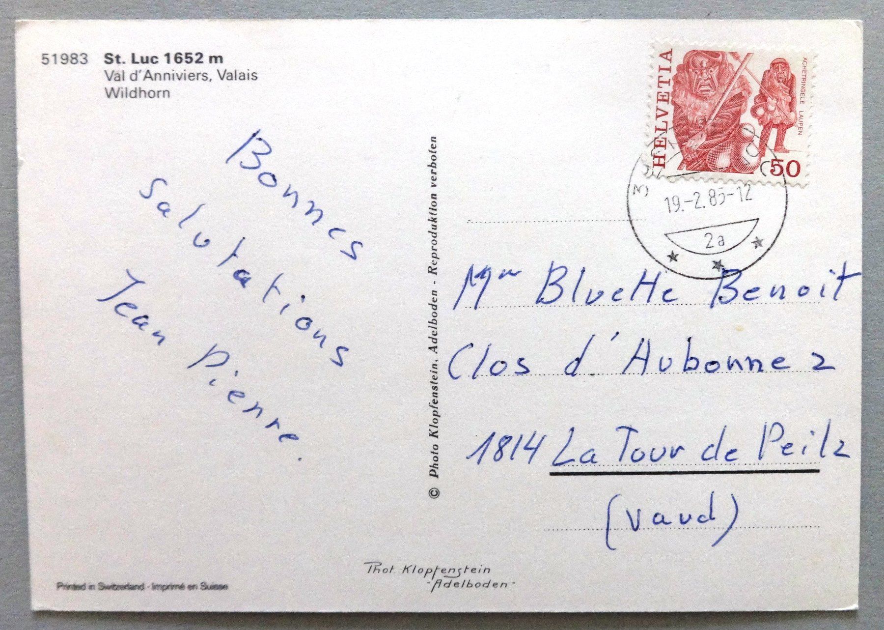 Cartoline postali: St. Luc 1652 m, Val d'Anniviers – Usato da Fétigny venduto da Billy2miny 1