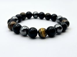 Herrrenarmband Onyx Tigerauge und Hämatit Heilsteine