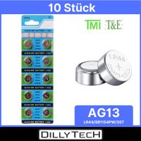 TMI (T&E) AG13, LR44 Alkaline-Knopfzellenbatterien - 10 Stk