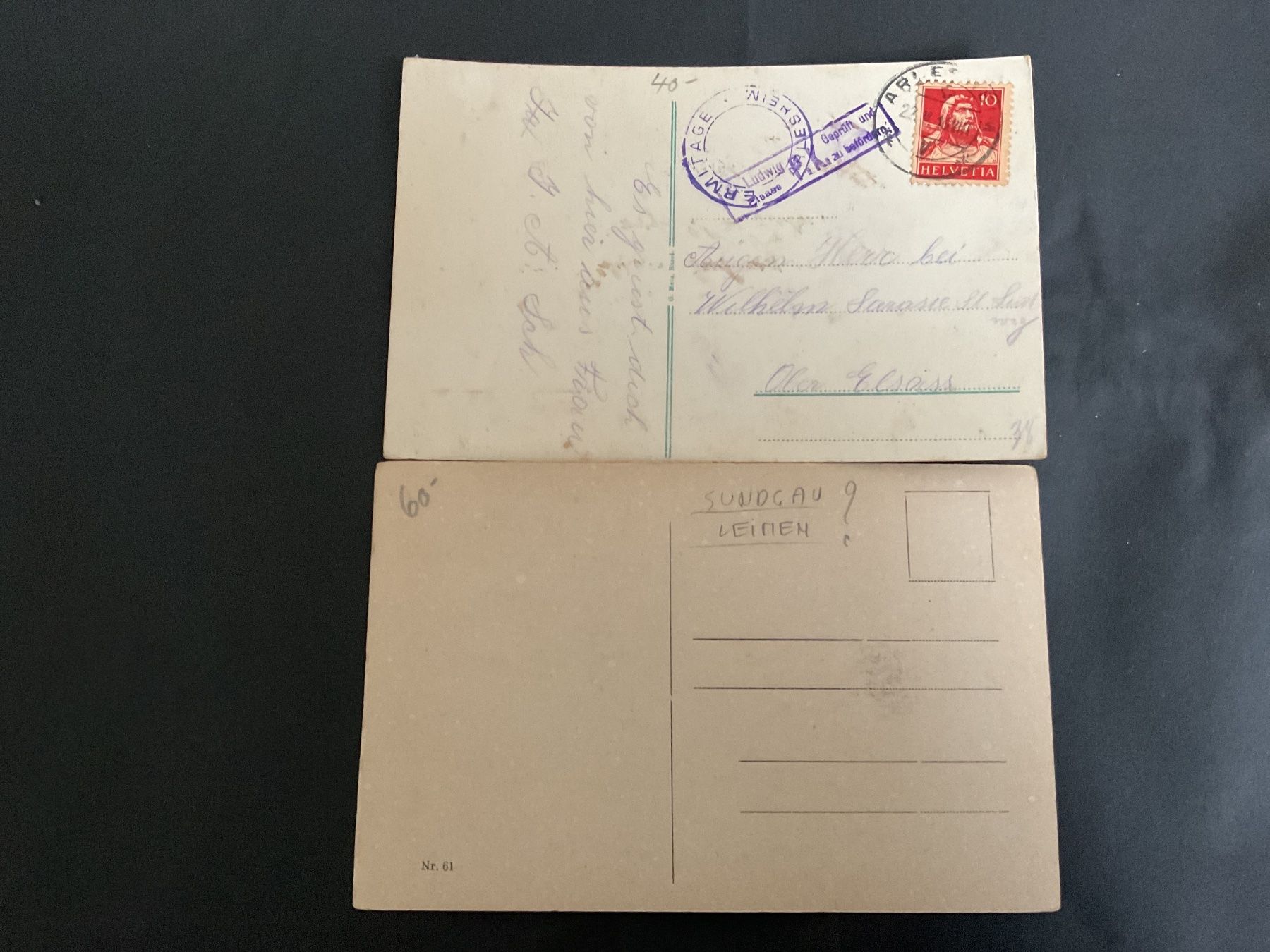 Cartoline postali: 2 Ansichtskarten Schloss Birseck Arlesheim – Usato da Rheinfelden venduto da ricci62 1