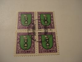 Pro Juventute 1925, 4erblocks 5 Rp Wäppli, mittig o
