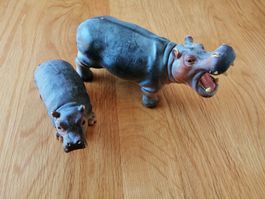 2 Bully Nilpferde handbemalt, Vintage
