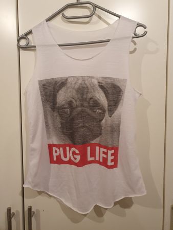 Top weiss mit Mops "Pug life" Gr. S / M