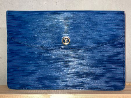 Louis Vuitton Vintage Borneo Leather Clutch Royal Blue