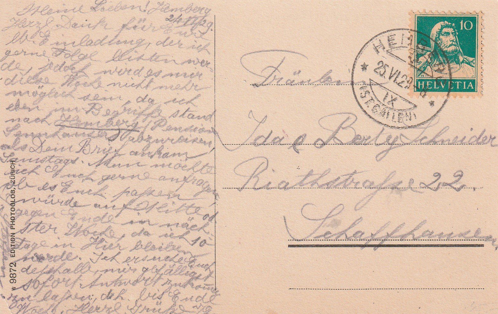 Ansichtskarten: Hemberg - Toggenburg- 1929 – Gebraucht aus uttwil von Koehlerfred 1