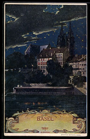 Cartoline postali: Basel, Rheinpartie bei Nacht – Usato da Berlin venduto da bartko-reher