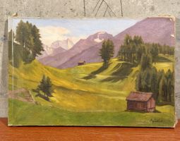 Vintage A. Selz Painting: Alpine Meadow Landscape Art