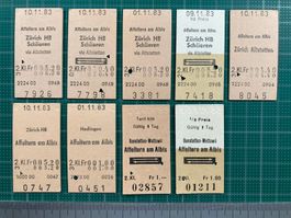 Affoltern am Albis, 9 alte Edmondsonsche Bahn Billette, SBB