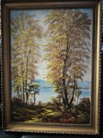 Ölgemälde Landschaft mit Bäumen und See mit Rahmen