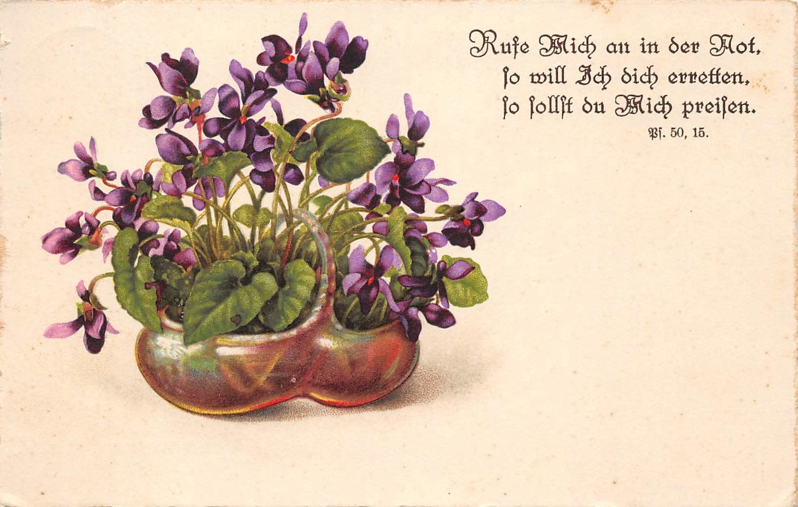 Cartoline postali: Korb mit Veilchen, Bibelspruch – Usato da Ottikon b.Kemptth. venduto da Neptun1974