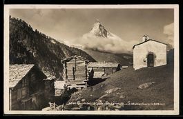AK Findelen bei Zermatt, Ortspartie mit Kapelle u. Matterhor