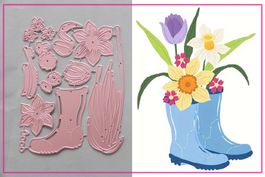 Gummistiefel und Fühlingsblumen  - Stanzschablone