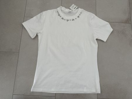 Weisses Damen T-Shirt mit Strass Gr. L Neu mit Etikett