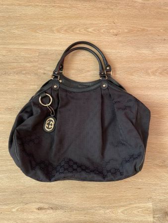 Handtasche Citybag schwarz Textil mit Muster Marke GUCCI