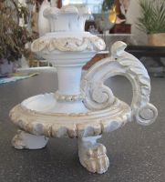 Retro Holz-Kerzenständer Shabby weiss/gold
