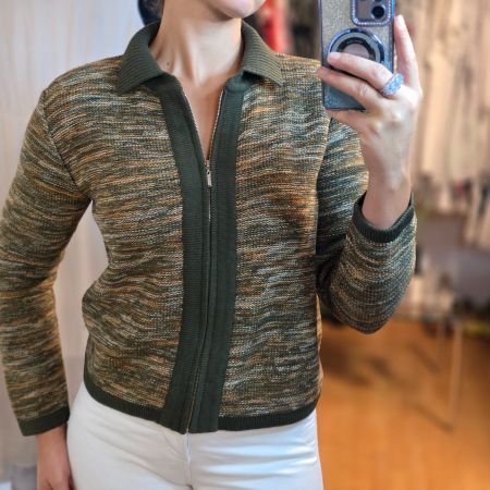 Vintage Strickjacke M Neon Sportswear Herbstfarben