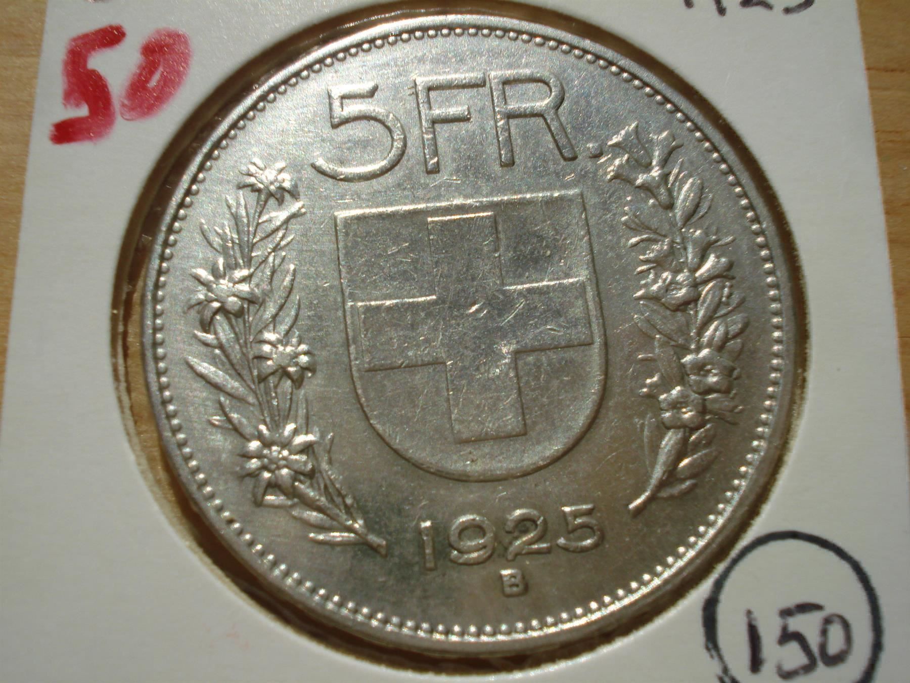 Alle Münzen: (50)  5 Franken  1925 – Gebraucht aus Erlach von Net-Coins 1
