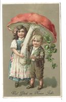 Neujahr - viel Glück - Kinder - Pilz - Präge-Litho - 1913