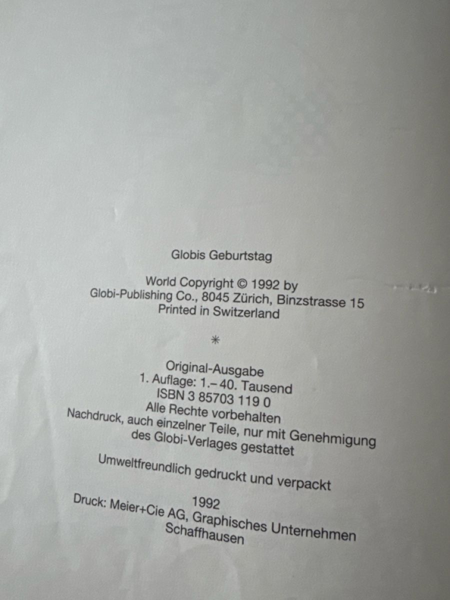 Livres: Globis Geburtstag 1. Auflage 1992 – D'occasion à Zürich par Smarties13 2