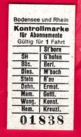 KARTON KONTROLLMARKE FÜR ABONNEMENTE, BODENSEE/RHEIN, 1 FAHR