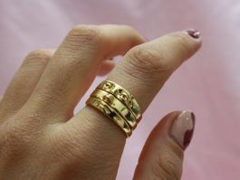 Goldener Statement Ring mit Gesicht, neuwertig, Grösse 54