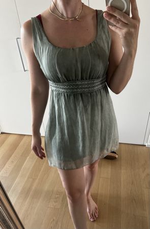 Luftiges Sommerkleid Kleid grün Italienisch Seide mix