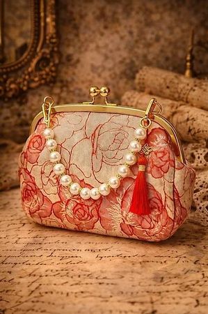 Pochette in tessuto broccato con motivi floreali