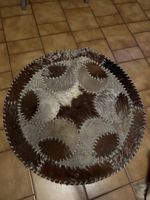 Tapis  cuir patchwork marron beige rond bon état