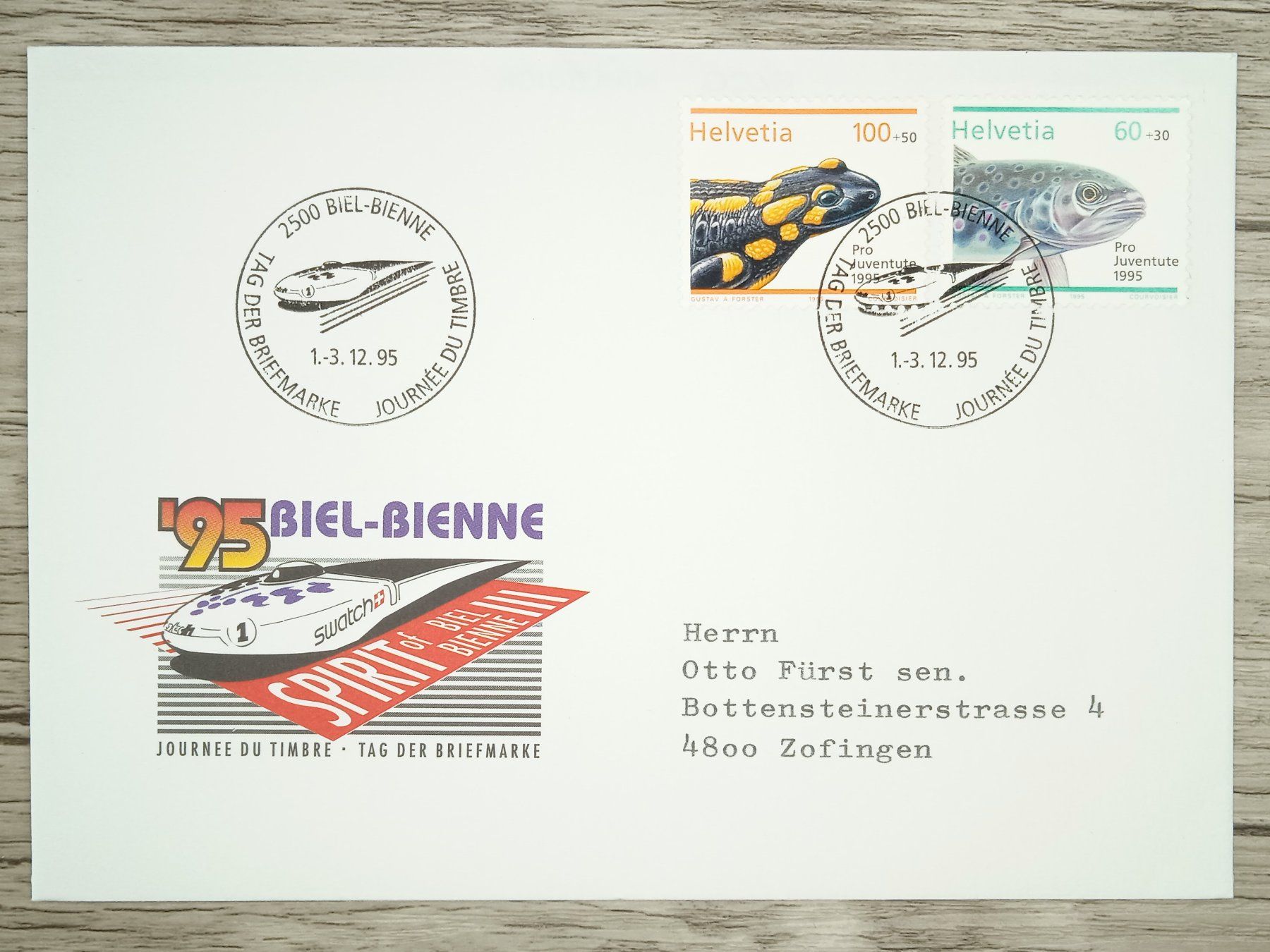 Tutti i francobolli: TR07 Enveloppe + Timbre Suisse 1995 – Usato da Cousset venduto da Patrick_Collections