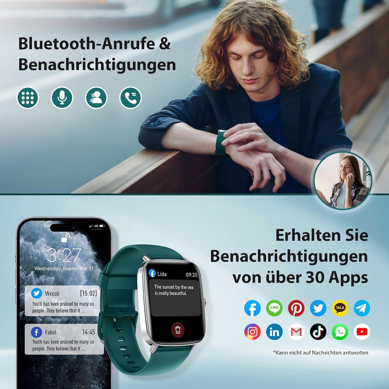 Smartwatch: Smartwatch Herren Damen mit Telefonfunktion - 1.85" – Nuovo (secondo la descrizione) da Subingen venduto da Rsteiner 2