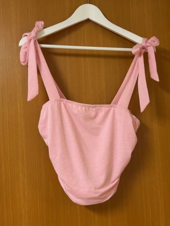 Damen Crop Top Rosa mit Schleifen-Trägern Gr. M