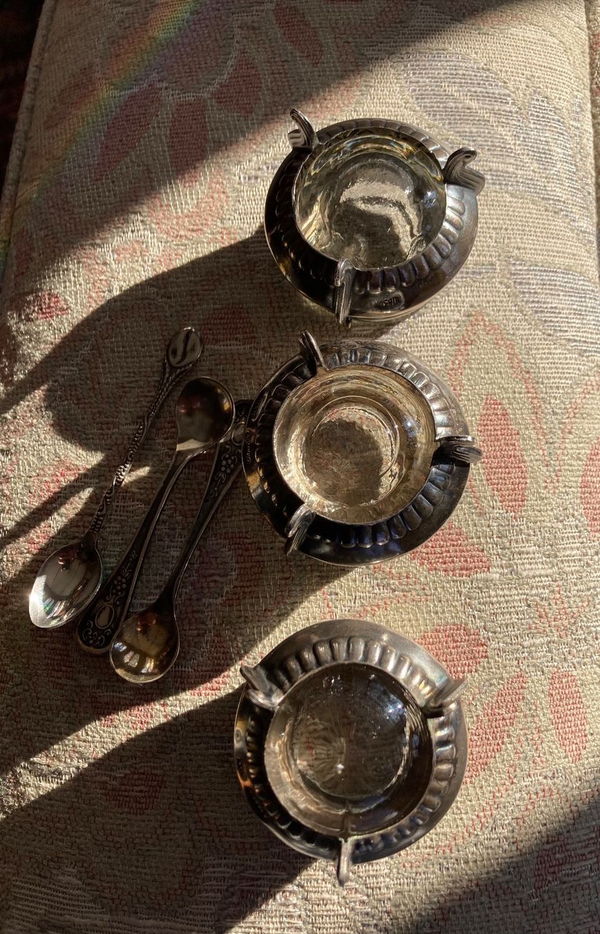 Komplettküchen: 3x Jugendstil Salzgefässe mit Löffelchen, gestempelt – Gebraucht aus Ranflüh von SwR_E19 6