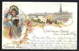 Litho Bern, Teilansicht mit Brücke, Fra