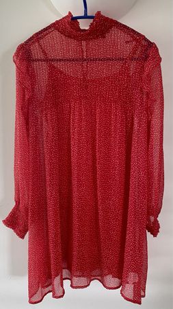 Avant Première Kleid rot weiss gepunktet Rüschen – Gr. 36
