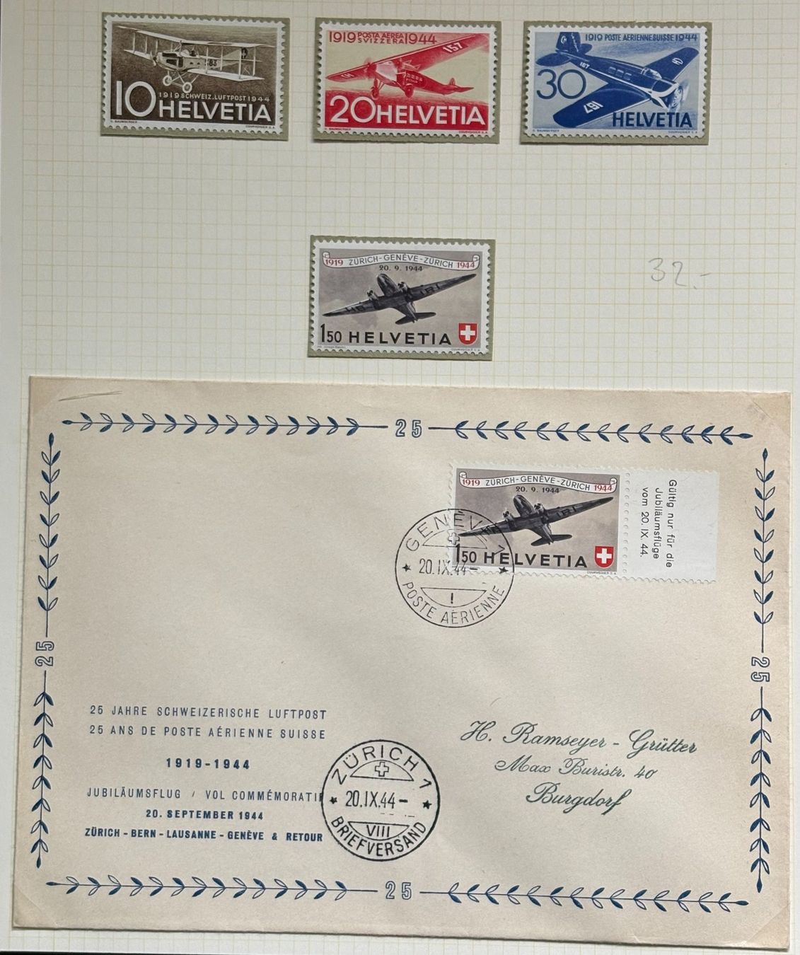 Tutti i francobolli: FLUGPOST BRIEFMARKEN – Usato da Ostermundigen venduto da Heavenmaus75
