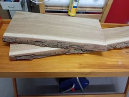 Holzbretter/Regalböden Eiche mit Rinde 2 Stücke 