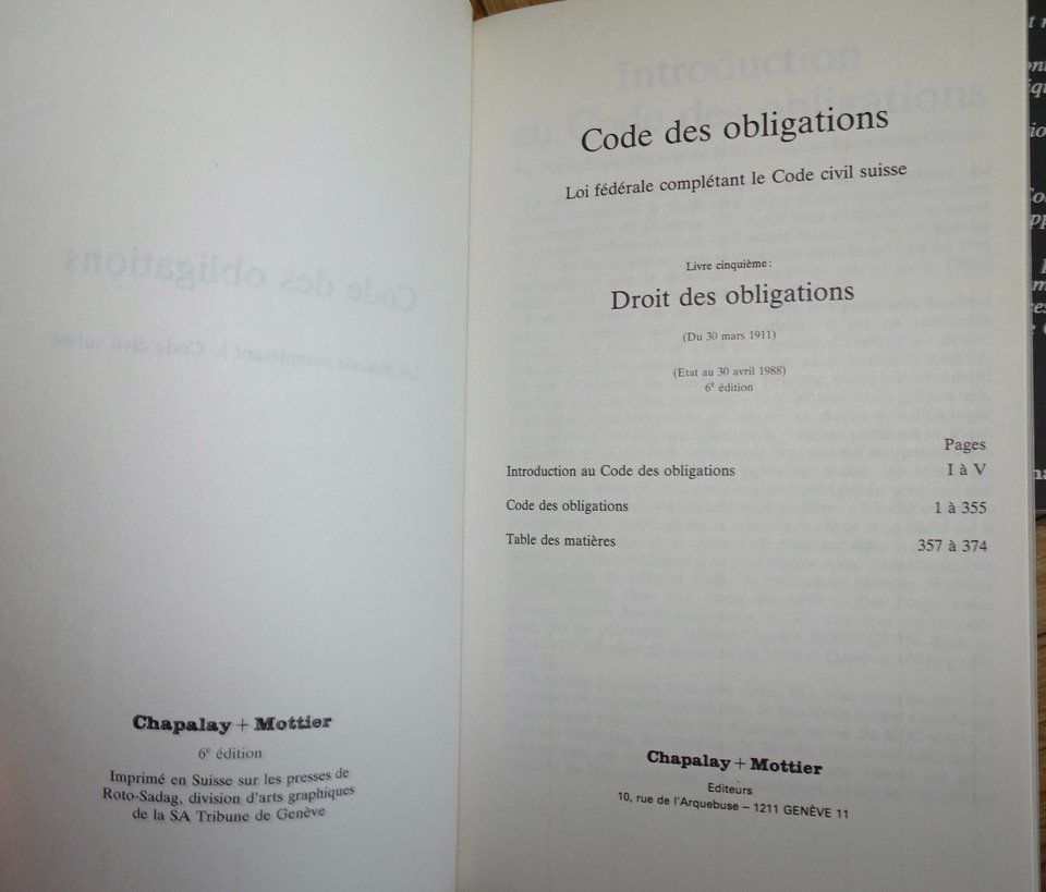 Libri: Code Civil Suisse et Code des Obligations – Nuovo (secondo la descrizione) da Châtelaine venduto da fil_7lqg 2