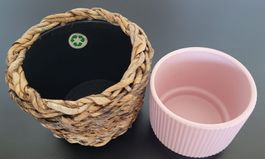 Keramik-Blumentopf und Schnur-Übertopf