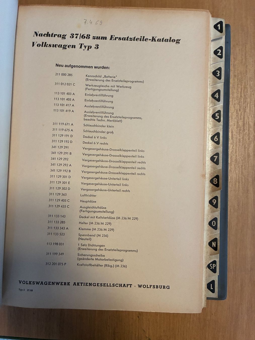 Bücher: VW Ersatzteilkatalog Typ 3 August 1964 – Gebraucht aus Thun von Passuese 1