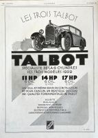 Talbot Cars -- Alte Werbung / Ancienne publicité1928