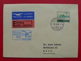 1948, Helikopter-Post: ZÜRICH-BERN mit F35 auf Luxus-Brief!