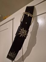 Ledergürtel schwarz mit Edelweiss-Applikationen