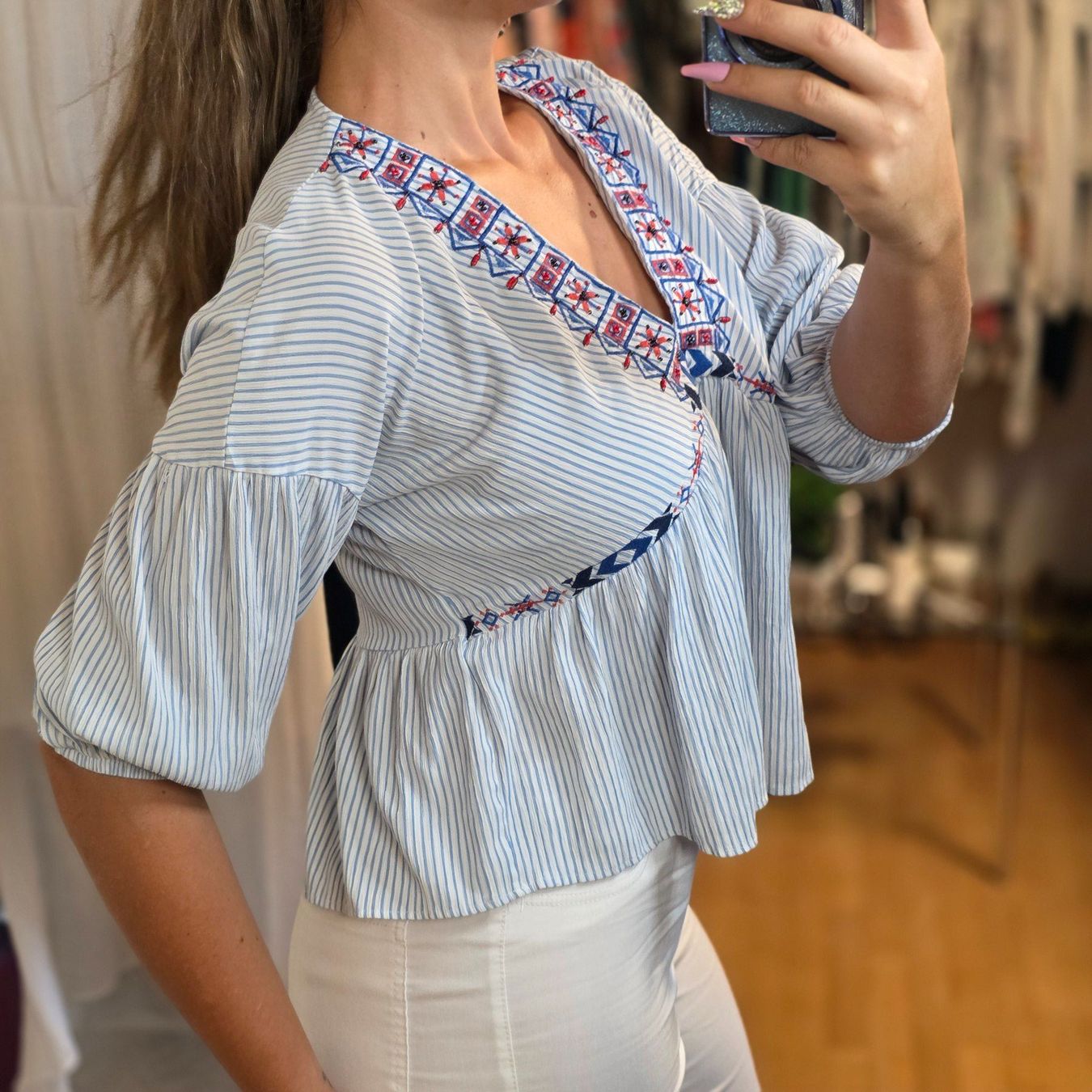 Blusen: Coton Boho Bluse mit Stickerei & Perlen Gr. 38 – Gebraucht aus Wald ZH von CapLux 1