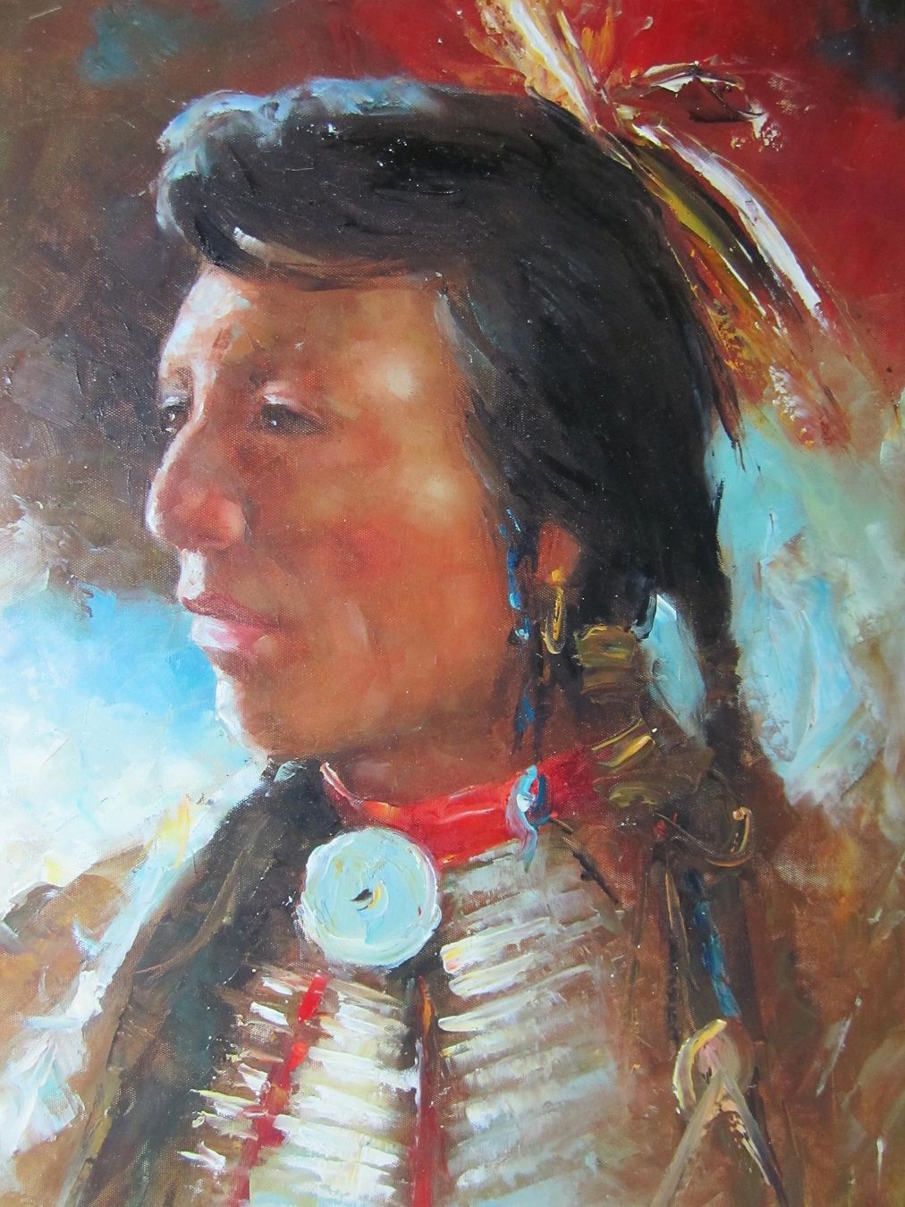 Dipinti: Original Ölbild eines stolzen Lakota Indianer – Usato da Bäretswil venduto da robsonantik 1